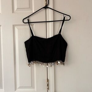 Jason Wu Black Crop Top with Silver Bead Accents, sz 4